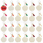 24Pcs Wood Keychain, Apple, with Tassel Pendant and Iron Rings, Mixed Color, 110mm(KEYC-OC00009)