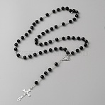 ABS Plastic Imitation Pearl Rosary Bead Necklace, Alloy Crucifix Cross Pendant Necklace, Black, 30.17~32.28 inch(78~82cm)(NJEW-WH0001-20B)