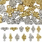 24Pcs 12 Styles 304 Stainless Steel Links, Flower Butterfly Clover Connector Charms, Real Gold Plated & Stainless Steel Color, 5.5~10x5.5~10.5x1.5~2.5mm, Hole: 0.8~1mm, 2pcs/style(STAS-FS0002-29)