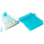 100Pcs Rectangle Organza DIY Craft Drawstring Bags, for Valentine Birthday Wedding Party Candy Wrapping, Cyan, 9x7cm(PW-WG69155-18)