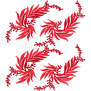 4Pcs 2 Style Leaf Computerized Embroidery Cloth Iron on/Sew on Patches, Costume Accessories, Appliques, Red, 160x77x1mm, 2pcs/style(DIY-GF0008-58C)