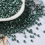 Baking Paint Glass Seed Beads, Cylinder, Dark Green, 2.5x2mm, Hole: 1.4mm, about 45359pcs/pound(SEED-S042-15A-15)