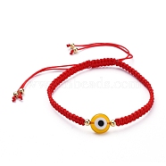 Adjustable Nylon Thread Braided Bead Bracelets, with Handmade Evil Eye Lampwork Beads and Brass Beads, Gold, Inner Diameter: 2-1/2 inch~4-1/8 inch(6.5~10.5cm)(BJEW-JB05293-01)