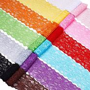 Elastic Lace Trim, Lace Ribbon For Sewing Decoration, Mixed Color, 3 inch(80mm), about 0.9~1m/strand(OCOR-MSMC0001-03)