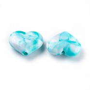 Acrylic Imitation Gemstone Beads, Heart, Cyan, 20x23x8~8.5mm, Hole: 2.5~2.8mm, about 230pcs/500g(MACR-E205-09B)
