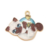 Christmas Alloy Enamel Pendants, Long-Lasting Plated, Golden, Cat Charm, Coconut Brown, 25x31x1.5mm, Hole: 2mm(ENAM-K069-43E-02)