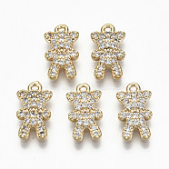 Brass Micro Pave Clear Cubic Zirconia Charms, Nickel Free, Bear, Real 18K Gold Plated, 14x8x2.5mm, Hole: 1.2mm(RJEW-T063-65G-NF)