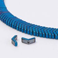 Electroplate Non-Magnetic Synthetic Hematite Strands, V Shape, Grade A, Blue Plated, 3x6x2mm, Hole: 0.5mm, about 284pcs/strand, 15.74 inch(G-K259-41F)