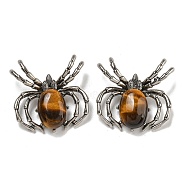 Natural Tiger Eye Pendants, Spider Charms, with Rack Plating Antique Silver Tone Brass Findings, Cadmium Free & Lead Free, 36x36x7.5mm, Hole: 3x5.5mm(G-G147-05AS-11)