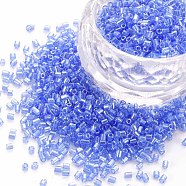 Glass Bugle Beads, Transparent Colours Luster, Cornflower Blue, 2.5~3x2mm, Hole: 0.9mm, about 15000pcs/pound(SEED-S032-11A-106)