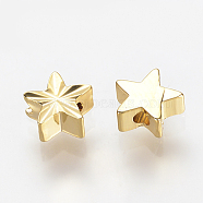 Brass Beads, Nickel Free, Real 18K Gold Plated, Star, 5x5x2.5mm, Hole: 1mm(KK-T014-98G)