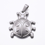 304 Stainless Steel Pendants, Ladybird/Ladybug, Stainless Steel Color, 28.5x25x4.5mm, Hole: 8x4mm(STAS-K162-057P)