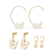 3 Pairs 3 Style Natural Quartz Crystal Chips Beaded Cluster Dangle Stud & Leverback Earrings, Brass Half Hoop Earrings for Women, Golden, 21~32mm, Pin: 0.7~0.9mm, 1 Pair/style(EJEW-JE04895-03)