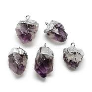 Plated Natural Amethyst Pendants, Nuggets, Platinum, 21~30x14~18x11~16mm, Hole: 2mm(G-R418-41)