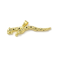 Rack Plating Brass Micro Pave Cubic Zirconia Pendants, Long-Lasting Plated, Cadmium Free & Lead Free, Leopard, Real 18K Gold Plated, 42.5x11x3mm, Hole: 5.5x3mm(KK-A210-03H-G)
