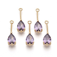 Transparent Glass Pendants, with Golden Tone Brass Findings, Faceted, Teardrop, Violet, 18x5x4mm, Hole: 1mm(GLAA-R212-13C)