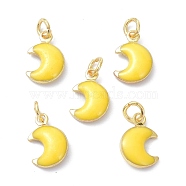 Brass Enamel Charms, Real 18K Gold Plated, with Jump Rings, Moon, Cadmium Free & Lead Free, Yellow, 11x7x3.5mm, Hole: 2.6mm(KK-C218-02G-D)