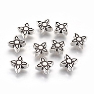 Tibetan Silver Beads, Lead Free & Nickel Free & Cadmium Free, Flower, Antique Silver, about 8.8mm in diameter, Hole: 1mm(A132-NF)