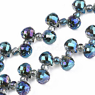 Transparent Glass Beads Strands, Top Drilled Beads, AB Color Plated, Faceted Teardrop, Dark Cyan, Teardrop: 9.5x8mm, Hole: 0.8mm, Beads: 3~4x2.5~3.5mm, about 100pcs/strand, 23.62 inch(60cm)(X-GLAA-T006-14A)