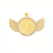 Alloy Pendant Cabochon Settings, with Crystal Rhinestone, Cadmium Free & Lead Free, Flat Round with Wing, Golden, Tray: 30mm, 46x68x4mm, Hole: 5.5x3.5mm(PALLOY-S107-003A-G-RS)