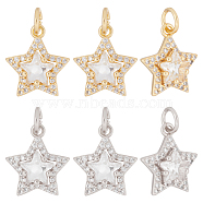 8Pcs 2 Colors Brass Cubic Zirconia Charms, with Jump Ring, Long-Lasting Plated, Lead Free & Cadmium Free, Star, Real 18K Gold Plated & Real Platinum Plated, 13.5x11.5x4.5mm, Hole: 3.2mm, 4pcs/color(ZIRC-BBC0001-75)