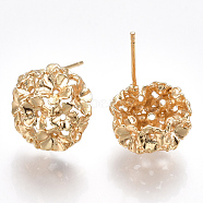 Brass Stud Earring Findings, Nickel Free, Real 18K Gold Plated, 15x15mm, Pin: 0.8mm(KK-T038-266G)