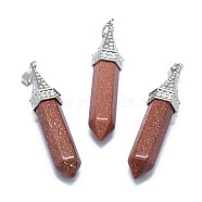 Synthetic Goldstone Pointed Pendants, with Alloy Findings, Bullet, Platinum, 61x14.5x12.5mm, Hole: 3.5x
7.5mm(G-G795-01P-14)