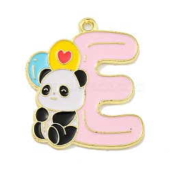 Alloy Enamel Pendants, Light Gold, Panda Charm, Letter E, 27.5x22.5x1mm, Hole: 1.6mm(ENAM-H045-03LG-04)