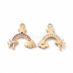 Rack Plating Eco-friendly Alloy Rhinestone Pendants, Rainbow with Plane & Star & Cloud Charm, Golden, Light Rose, 15.5x16x2mm, Hole: 1.5mm(FIND-A025-17G-01)