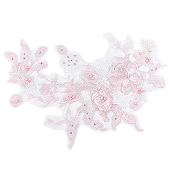 3D Flower Organgza Polyester Embroidery Ornament Accessories, Applique Patch, Sewing Craft Decoration, with Imitation Pearl Beads, Pink, 350x290x1.5~6mm(DIY-WH0297-20C)