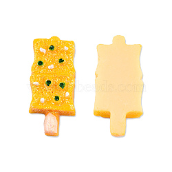 Opaque Resin Decoden Cabochons, Imitation Food, with Glitter Powder, Baked Dried Tofu, Gold, 30.5~31x13.5~14.5x6~7mm(CRES-N021-164)