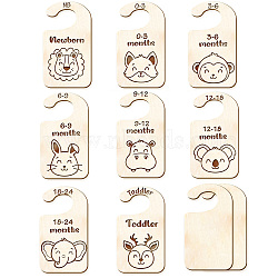 Wood Baby Closet Size Dividers, Baby Clothes Organizers, from Newborn to Toddler, Other Animal, 100x180x2.5mm, 10pcs/set(AJEW-WH0352-009)