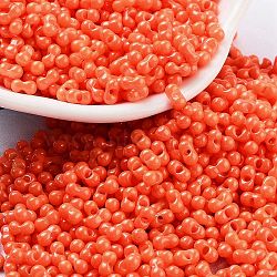 Baking Paint Glass Seed Beads, Peanut, Coral, 2~2.5x4x2mm, Hole: 0.8mm, about 15000pcs/pound(SEED-A033-04F)