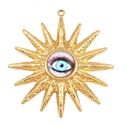 304 Stainless Steel & Plastic Pendants, Sun with Eye Charms, Ion Plating(IP), Long-Lasting Plated, Real 18K Gold Plated, 43.5x40x6.5mm, Hole: 1.6mm(PL-CBA4809-12G)