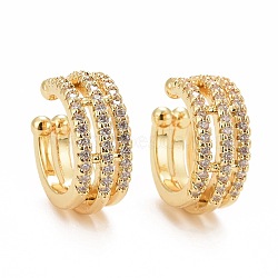 Clear Cubic Zirconia Triple Line Column Cuff Earrings, Rack Plating Brass Jewelry for Women, Cadmium Free & Lead Free, Real 18K Gold Plated, 16x15x5.5mm, Inner diameter: 10.5mm(EJEW-G288-01G)