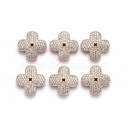 Brass Micro Pave Cubic Zirconia Beads, Flower Beads, Lead Free & Nickel Free & Cadmium Free, Rose Gold, 20x20x5.5mm, Hole: 1.5mm(ZIRC-K067-01RG-NR)