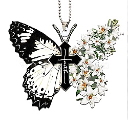 Acrylic Butterfly Pendant Decorations, for Interior Car Mirror Hanging Decorations, Flower, 80x66mm(AUTO-PW0001-19A)