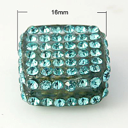 Resin Rhinestone Beads, Grade A, Square, Dark Cyan, 16x16x8mm, Hole: 2mm(X-RESI-D011-2E)