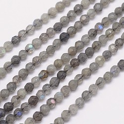 Faceted Round Natural Labradorite Bead Strands, 4mm, Hole: 0.8mm, about 100pcs/strand, 15.5 inch(G-I156-03-4mm)