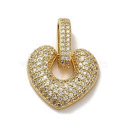 Rack Plating Brass Micro Pave Clear Cubic Zirconia Pendants, Lead Free & Cadmium Free, Long-Lasting Plated, Heart-Shaped, Real 18K Gold Plated, 15.5x17x3.5mm, Hole: 9x3mm(KK-R158-11G)