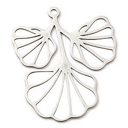 201 Stainless Steel Pendants, Laser Cut, Ginkgo Leaf Charm, Stainless Steel Color, 41x35x1mm, Hole: 1.8mm(STAS-M318-19P)