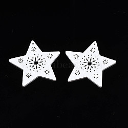 Christmas Theme Spray Painted Wood Pendants, Star with Snowflake, White, 48x50x2.5mm, Hole: 1.4mm(WOOD-N005-31)