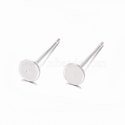 925 Sterling Silver Flat Pad  Stud Earring Findings, Earring Posts with 925 Stamp, Silver, tray: 4mm, 11.5mm, Pin: 0.8mm(STER-K167-045C-S)