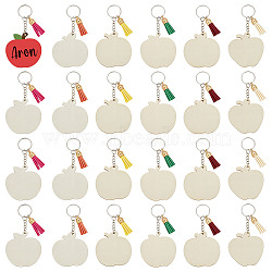 24Pcs Wood Keychain, Apple, with Tassel Pendant and Iron Rings, Mixed Color, 110mm(KEYC-OC00009)