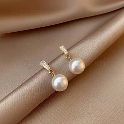 Alloy Rhinestone Dangle Earrings for Women, with Imitation Pearl Beads and 925 Sterling Silver Pin, Round, 24x10mm(FS-WG67811-10)