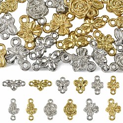 24Pcs 12 Styles 304 Stainless Steel Links, Flower Butterfly Clover Connector Charms, Real Gold Plated & Stainless Steel Color, 5.5~10x5.5~10.5x1.5~2.5mm, Hole: 0.8~1mm, 2pcs/style(STAS-FS0002-29)