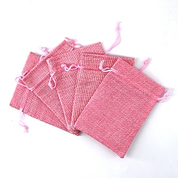 Rectangle Burlap Storage Bags, Drawstring Pouches Packaging Bag, Hot Pink, 12x9cm(PW-WG24103-13)