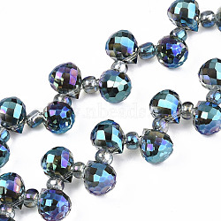 Transparent Glass Beads Strands, Top Drilled Beads, AB Color Plated, Faceted Teardrop, Dark Cyan, Teardrop: 9.5x8mm, Hole: 0.8mm, Beads: 3~4x2.5~3.5mm, about 100pcs/strand, 23.62 inch(60cm)(X-GLAA-T006-14A)