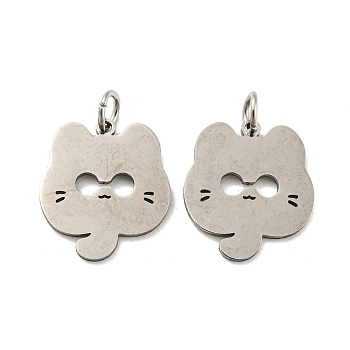 304 Stainless Steel Pendants, Laser Cut, with Jump Ring, Raccoon Charm, Stainless Steel Color, 17x15x1mm, Hole: 3mm