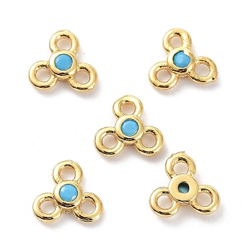 Brass Chandelier Components Links, with Cubic Zirconia, Long-Lasting Plated, Real 18K Gold Plated, Flower, Lead Free & Cadmium Free, Light Sky Blue, 6.5x7x2mm, Hole: 1.4mm
